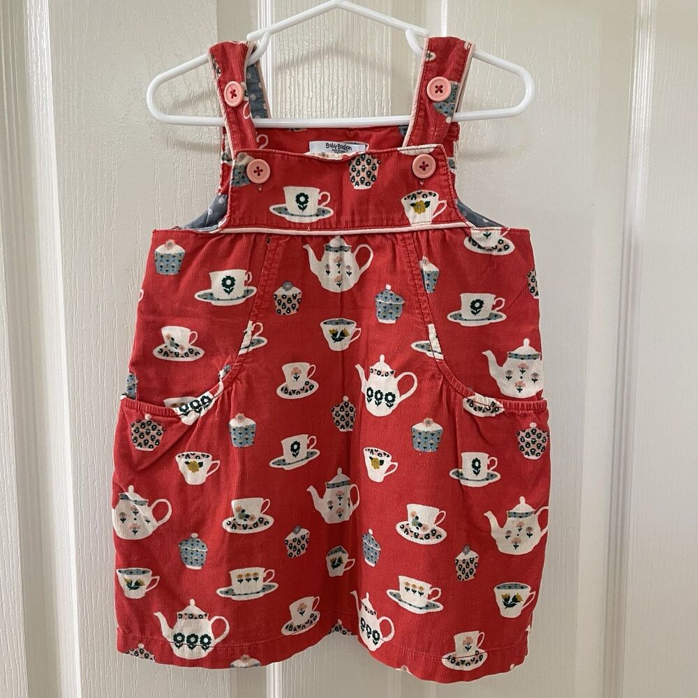 Baby Boden Corduroy Tea Cup Party Pinnie Dress Pinafore Girls Size 18-24 Months